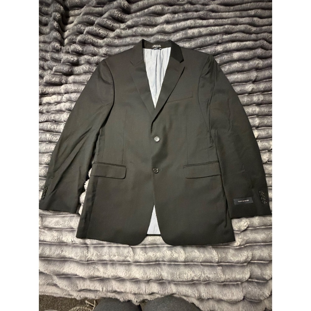 Tommy Hilfiger Mens Black 100% Wool 2 Button Blazer Suit Jacket RN 47338